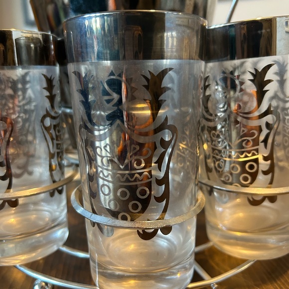 Vintage MCM Kimiko Silver Heraldic Highball Glassware Barware Caddy - Picture 8 of 11